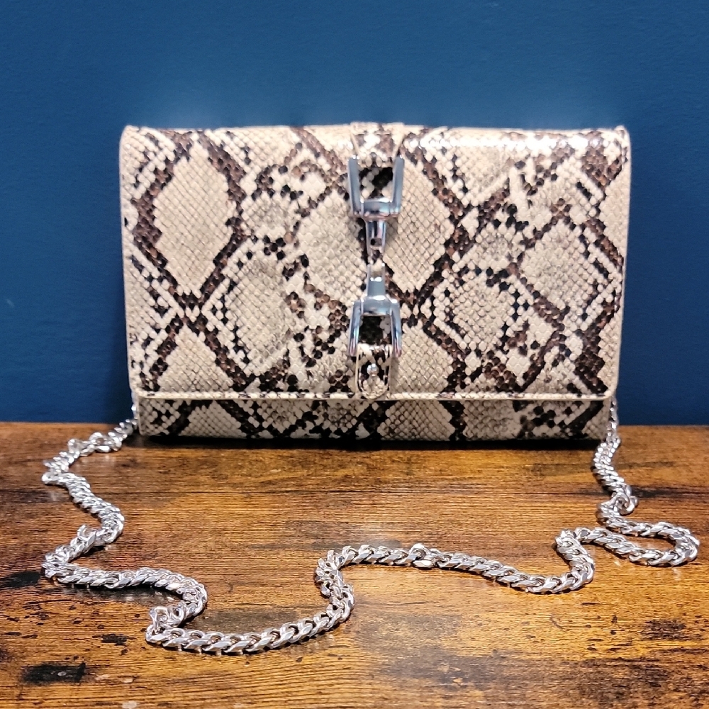 Snakeskin Pattern Clutch with Silver Chain